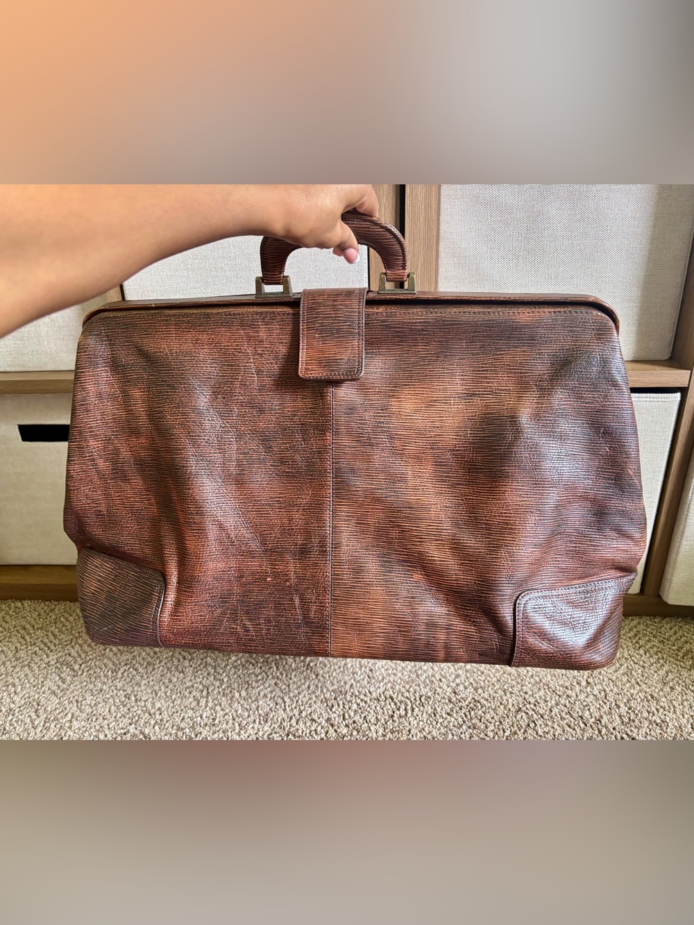 Vintage Zara Man Classic Men's Leather Doctor Bag Briefcase Bag in Brown